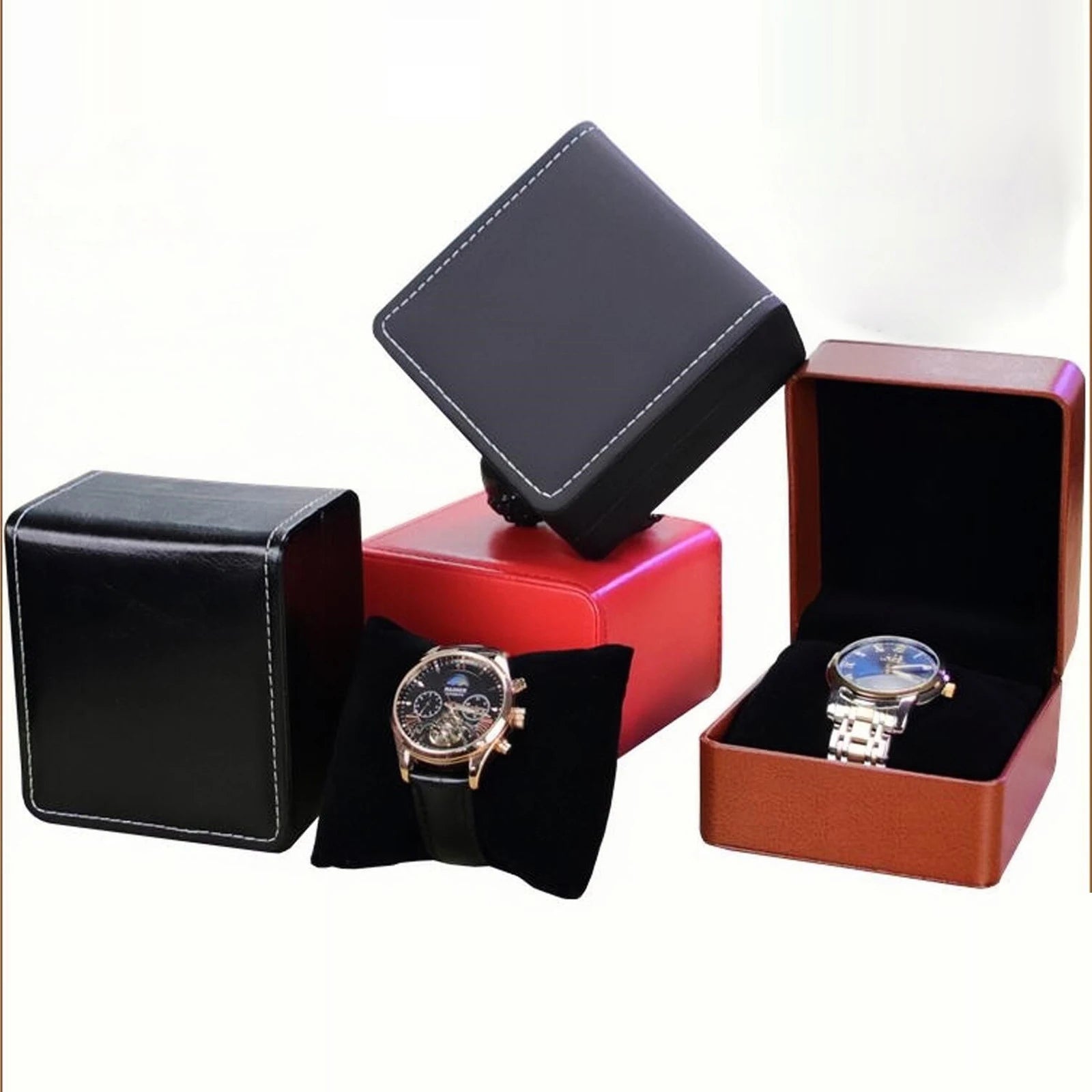 Single Watch Gift Box with Pillow PU Leather Wristwatch Display Case Organizer for Men