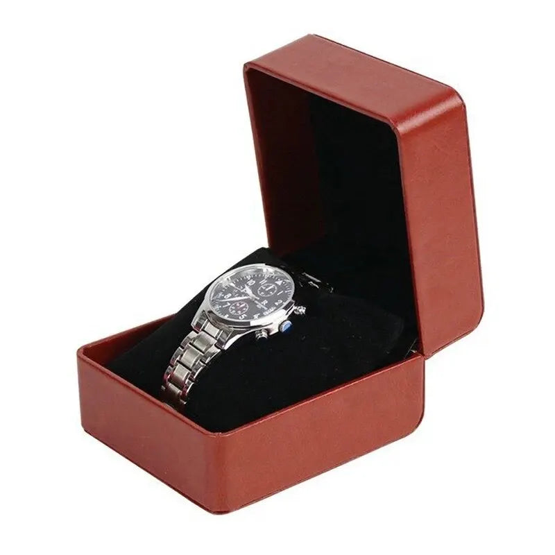 Single Watch Gift Box with Pillow PU Leather Wristwatch Display Case Organizer for Men