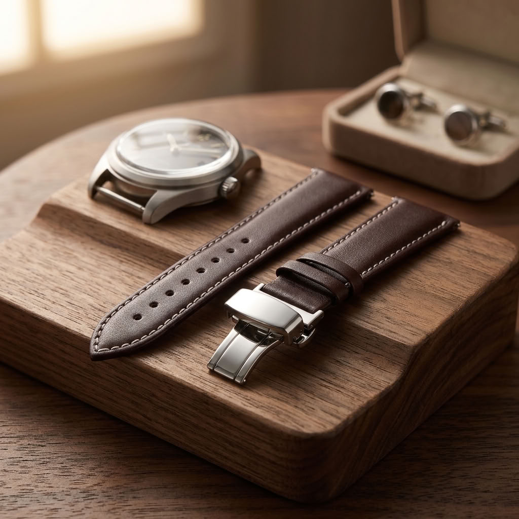 Bracelet de montre en cuir Marron Foncé