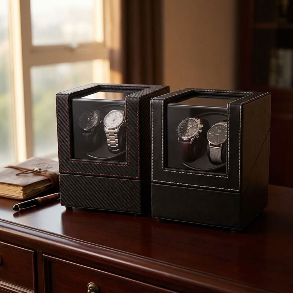 Boîte à montres double pour montres automatiques avec remontoir