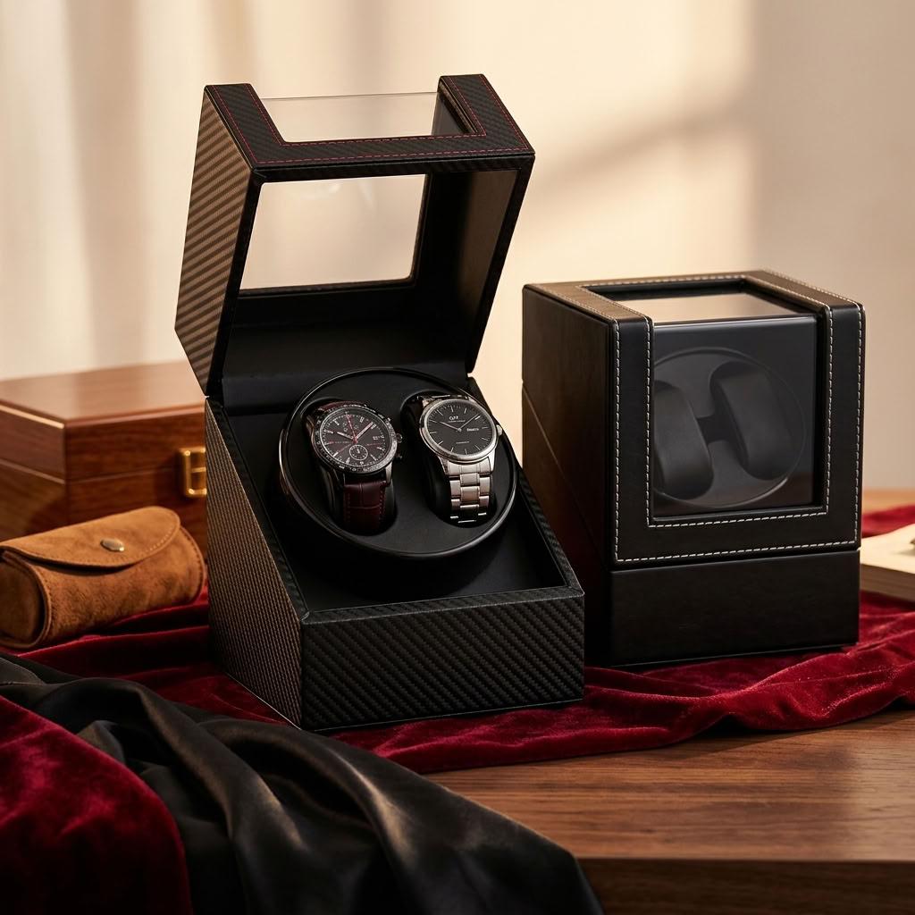 Boîte à montres double pour montres automatiques avec remontoir